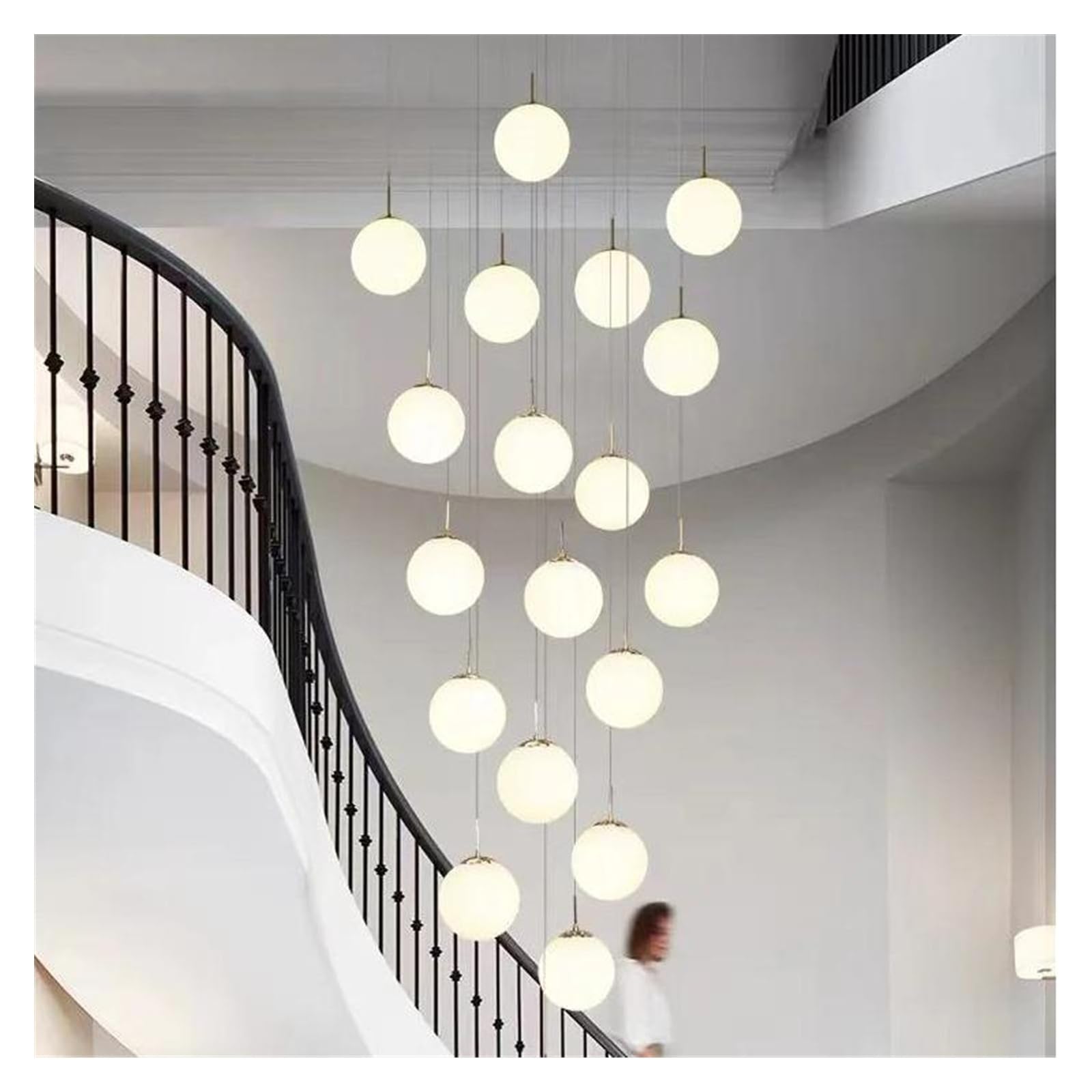 ASerZenith Stairs Modern Nordic Chandelier Loft Duplex Living Room Hotel Lobby Long Home Decorative Lighting,Hanging Light,Warm Light-18Heads