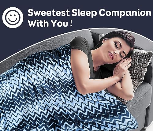 Image of Amazon Brand - Umi Premium Plush AC Blanket - Lightweight Luxurious Soft Zigzag Flannel Blanket, Super Soft Cozy and Comfy for Couch - (Single - 139 x 228 CM, Blue & Cream)| TC - 200