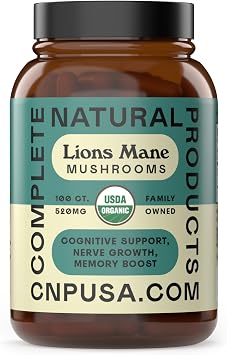 Complete Natural Products Organic Lions Mane Mushroom Capsules, Vegan, Gluten Free