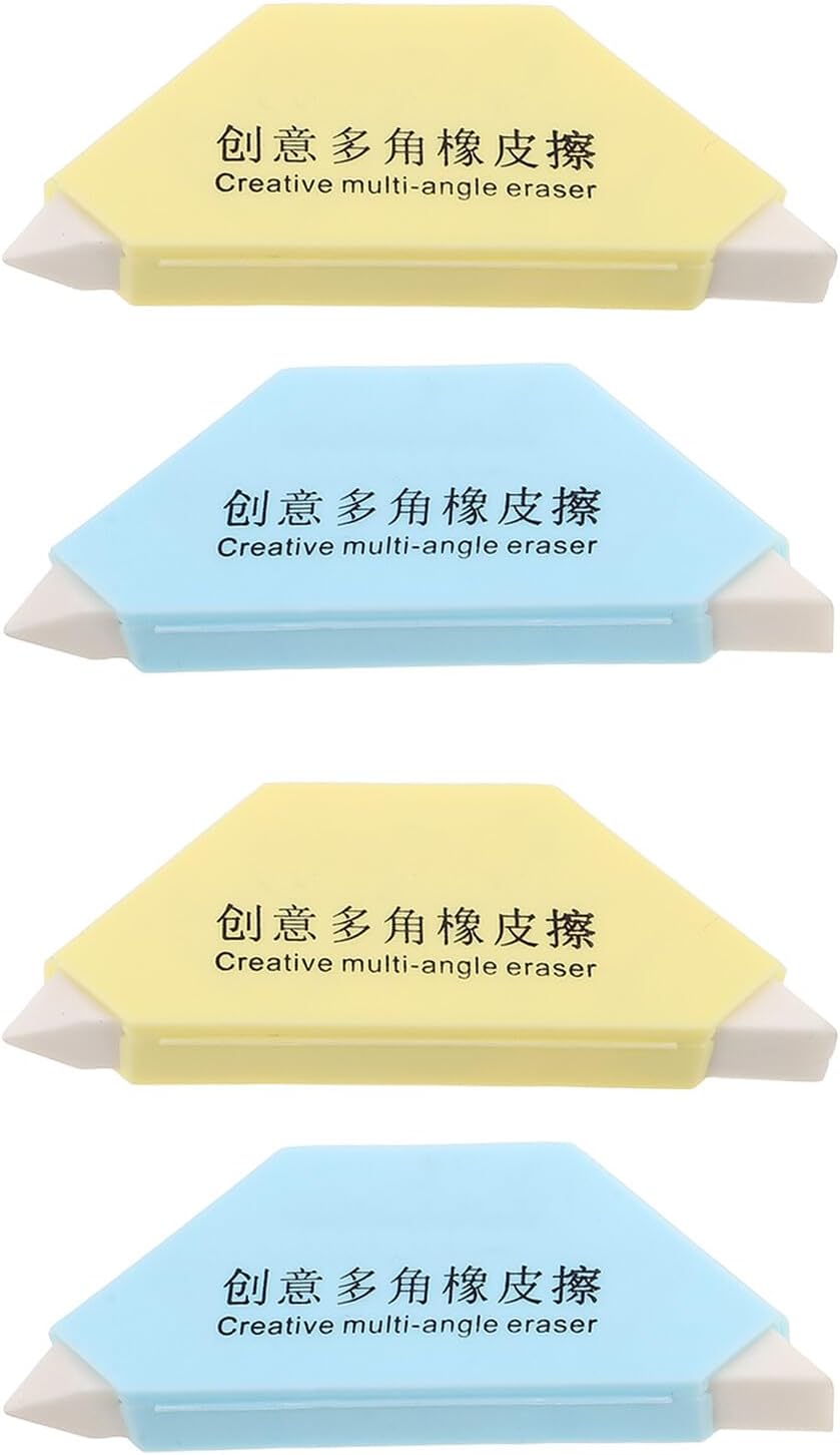 TEHAUX 4pcs Multi-Angle Sketch Eraser Set for Students, Soft Rubber Drawing Erasers in Blue and Yellow, Portable Art Supplies for Sketching and Drafting