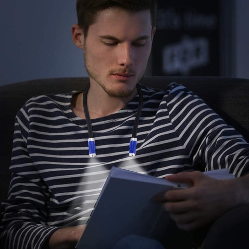 Rechargeable LED Book Light, Neck Hug Light Reading Lamp Relaxed Reading in Bed, 3 Brightness Levels, 2 Flexible Soft Silicone Arms Comfortable Wear. Perfect for Bookworms & Crafts, Blue