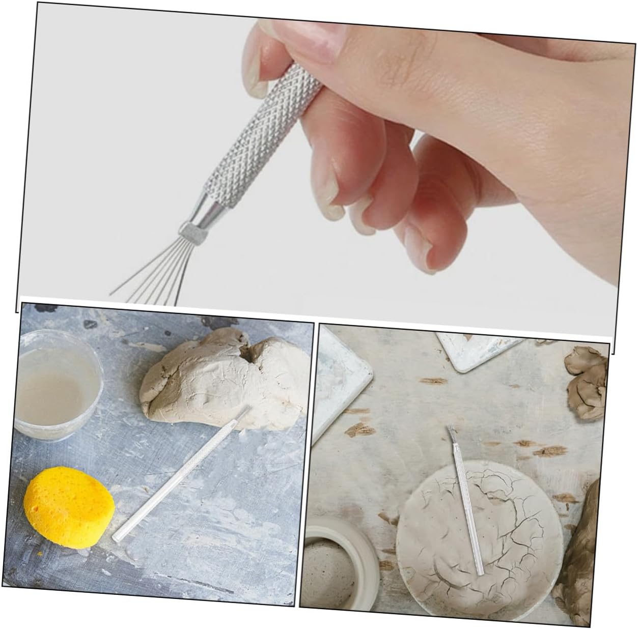 TIDTALEO 5pcs Pottery Clay Texture Tools Aluminum Brush Needle Sculpting Tools for Carving Detailing and Texturing Modeling for Beginners and Professionals