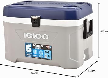 Igloo Maxcold 54 Passive Cool Box High-Quality Thermal Box 51 Litres Grey Insulated Container for Camping and Leisure