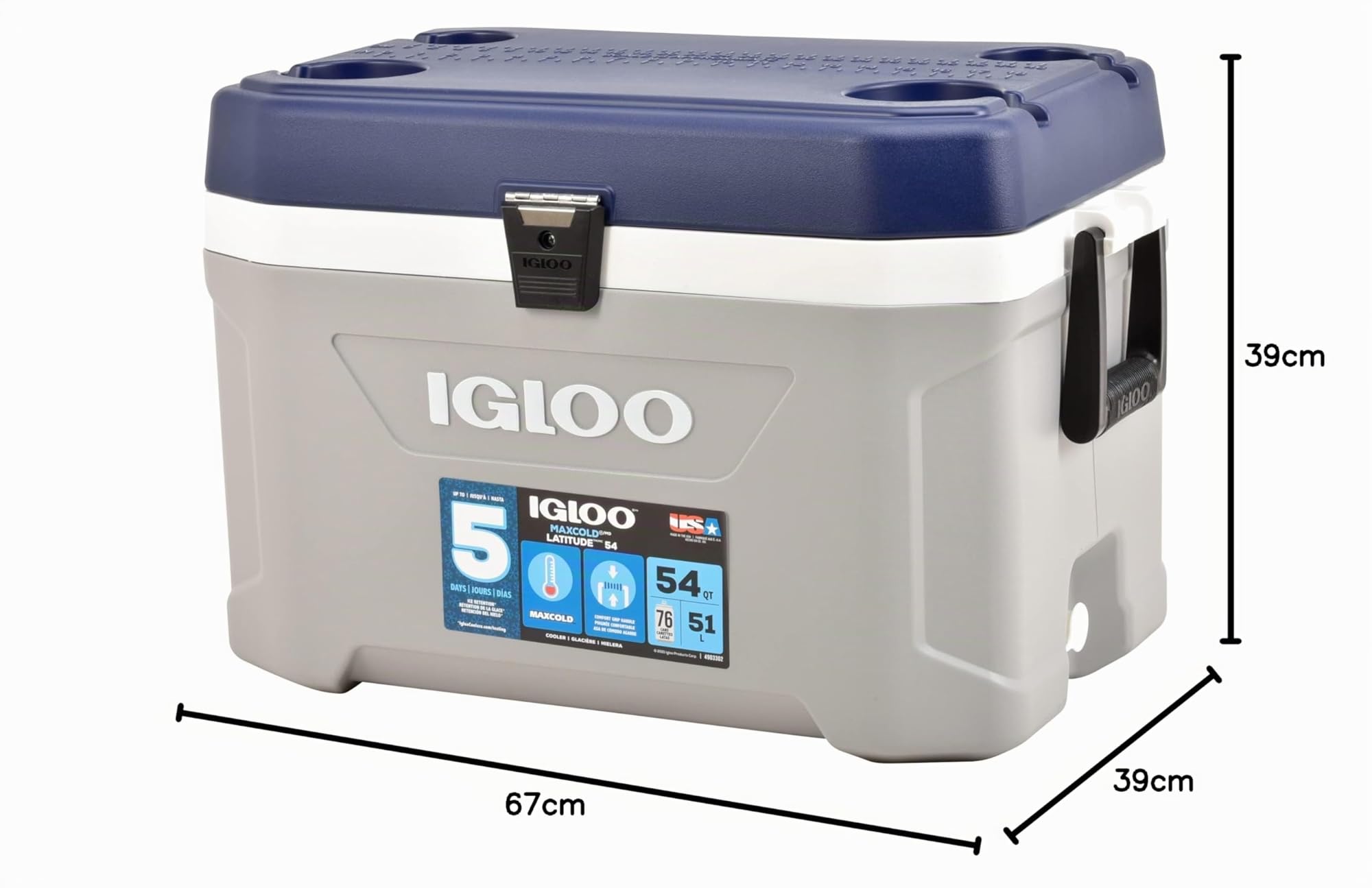 Igloo Maxcold 54 Passiv-Kühlbox, hochwertig Thermobox 51 Liter, Grau, Isolierbehälter für Camping und Freizeit