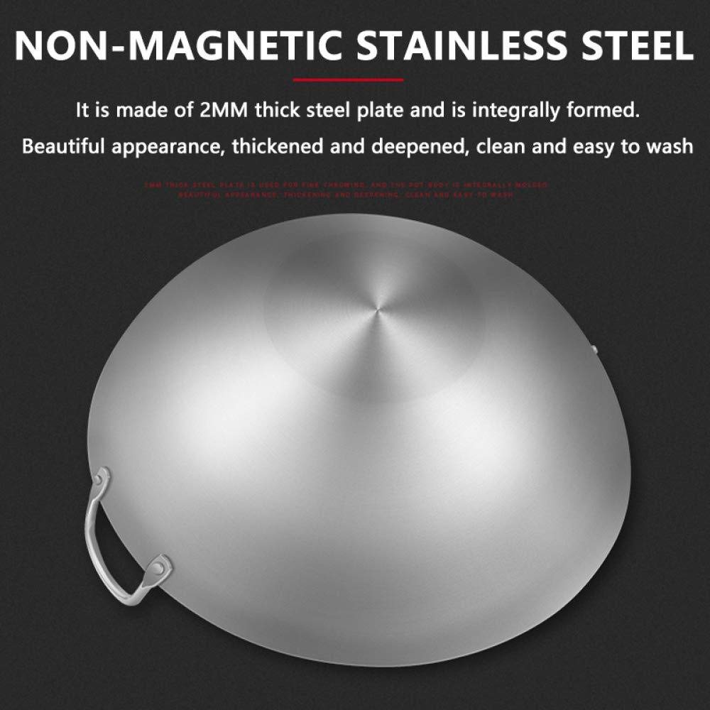 Wok Fornello A Gas Non Rivestito Con Padella Antiaderente Per Uso Professionale Con Fondo Tondo Binaurale In Acciaio Inossidabile Spesso,55cm