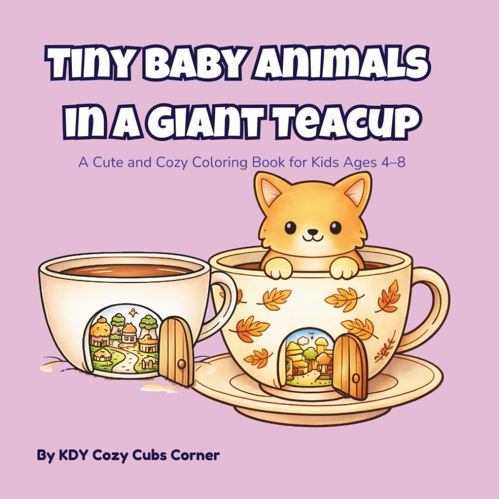 Tiny Baby Animals in a Giant Teacup: A Cute and Cozy Coloring Book for Kids Ages 4–8