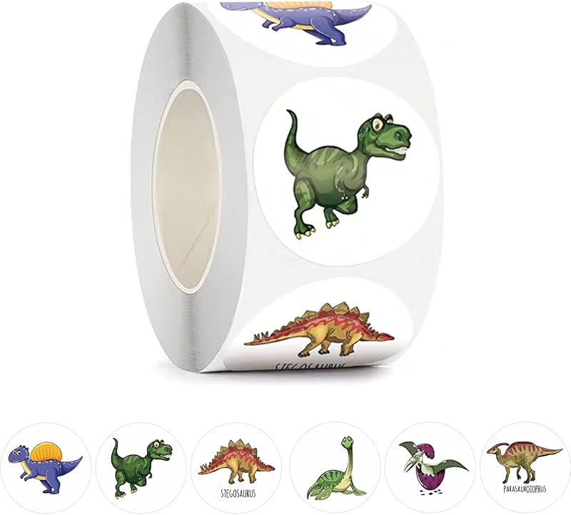 500Pcs Dinosaur Stickers for Kids Boy Teacher Round Animal Children Reward Roll Sticker School Supplies Incentive Potty Training Stickers for School Classroom Home