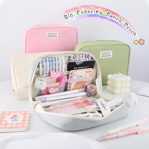 Miniatura 7 de Oyachic Estuche de lápices gris, bolsa de lápices de apertura amplia, bolsa de lápices Oxford, estuches para adultos, mujeres, suministros de