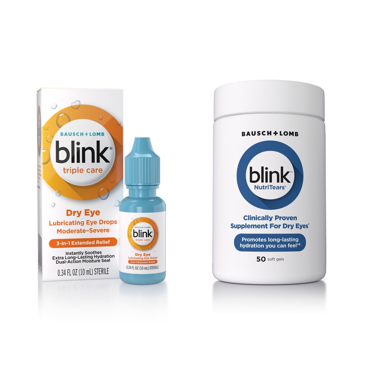 Blink Eye Drops for Dry Eyes Triple Care Lubricant Eye Drops Instantly Soothing Moisturizing Blink NutriTears Clinically Proven