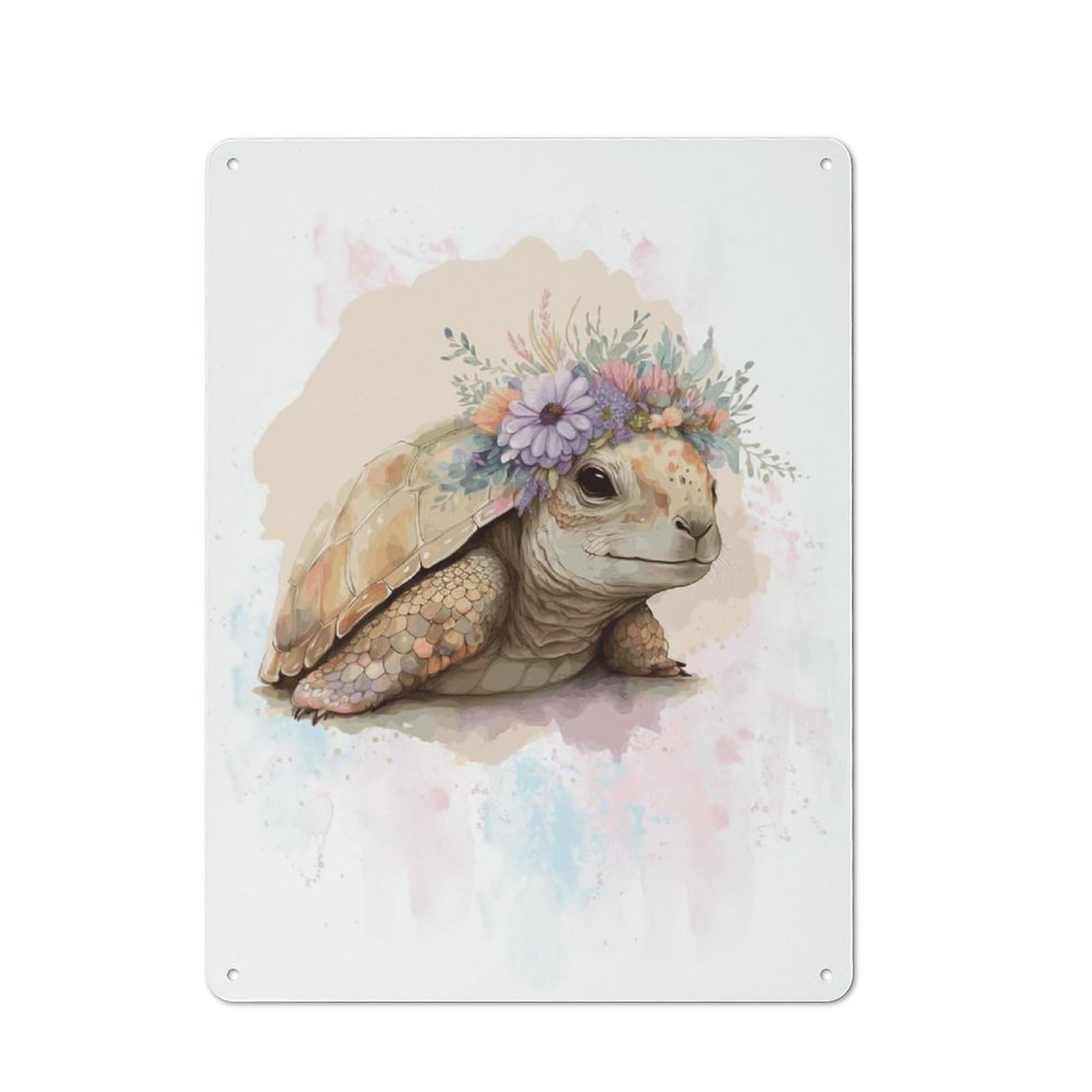 Junmoney Style-7 Tin Wall Plaque 40X30cm With Floral Tortoise Painting For Workshop Wall, Housewarming Wall Decor For People Furnishing Workshop