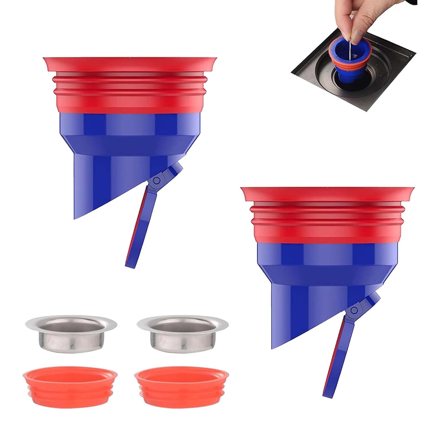 Sixhaobu Blue Pack Of 2 Odour Trap Shower Wisrent, 35-52 Mm, Shower Floor Drain Backflow Preventer, Proof Floor Drain For Sewer For Floor Water Drainage, Removable Stainless Steel For Bathroom