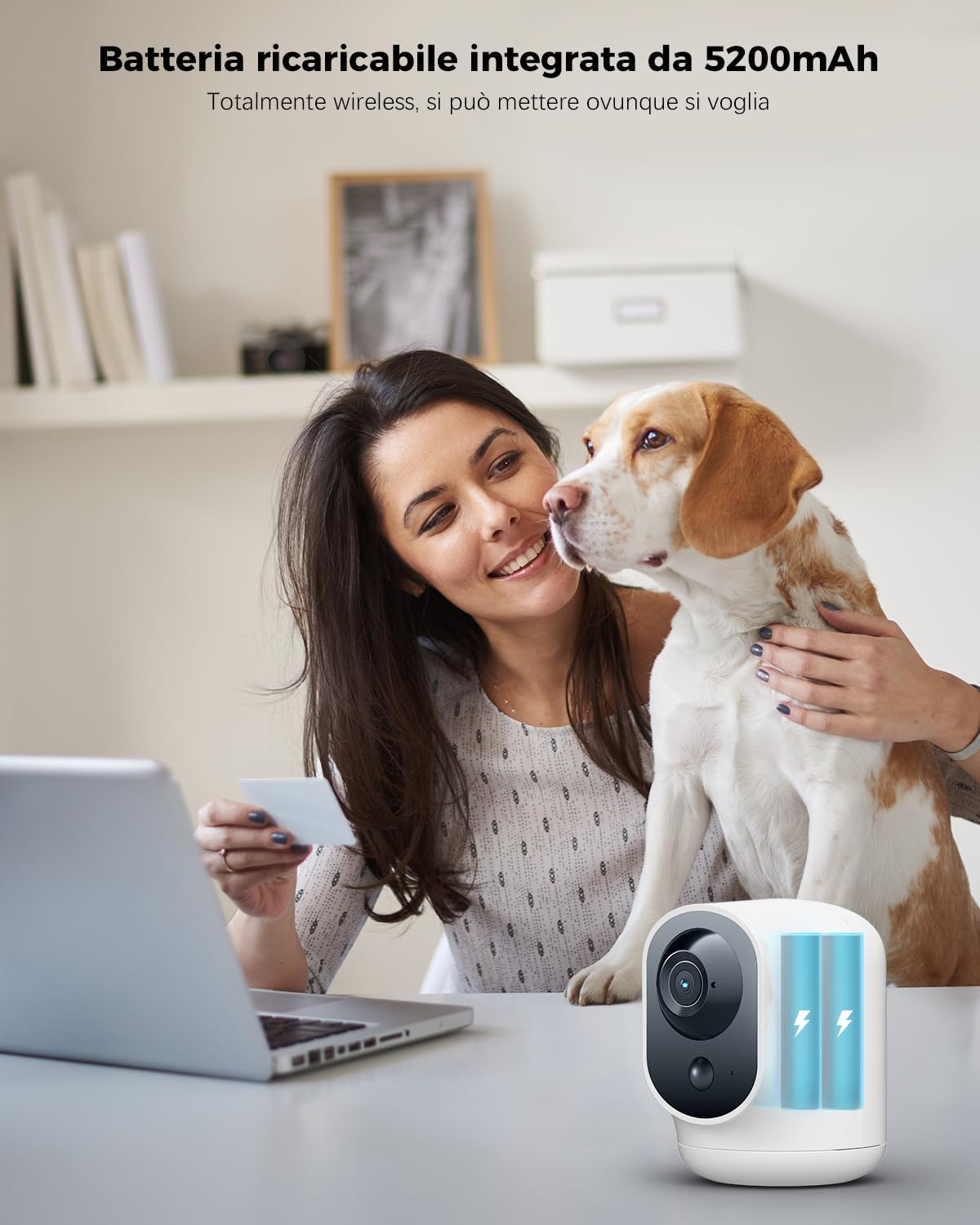 COCOCAM 2K Telecamera WIFI Interno Senza Fili con Batteria 5200mAh, 355°P 90°T Wireless per Baby Monitor per Animali Assistenza Agli Anziani, Riconoscimento AI, PIR Rilevamento Umano (1, Bianco)