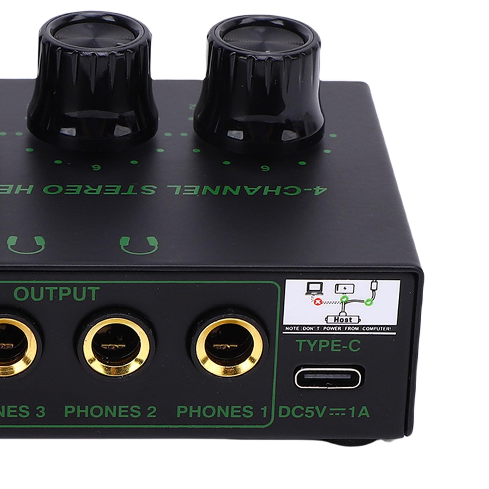 PolyGen Amplificatore per cuffie 4 canali con ingresso di alimentazione USB, uscita da 100 mW e robusto involucro in metallo, amplificatore per cuffie portatile audio stereo TRS