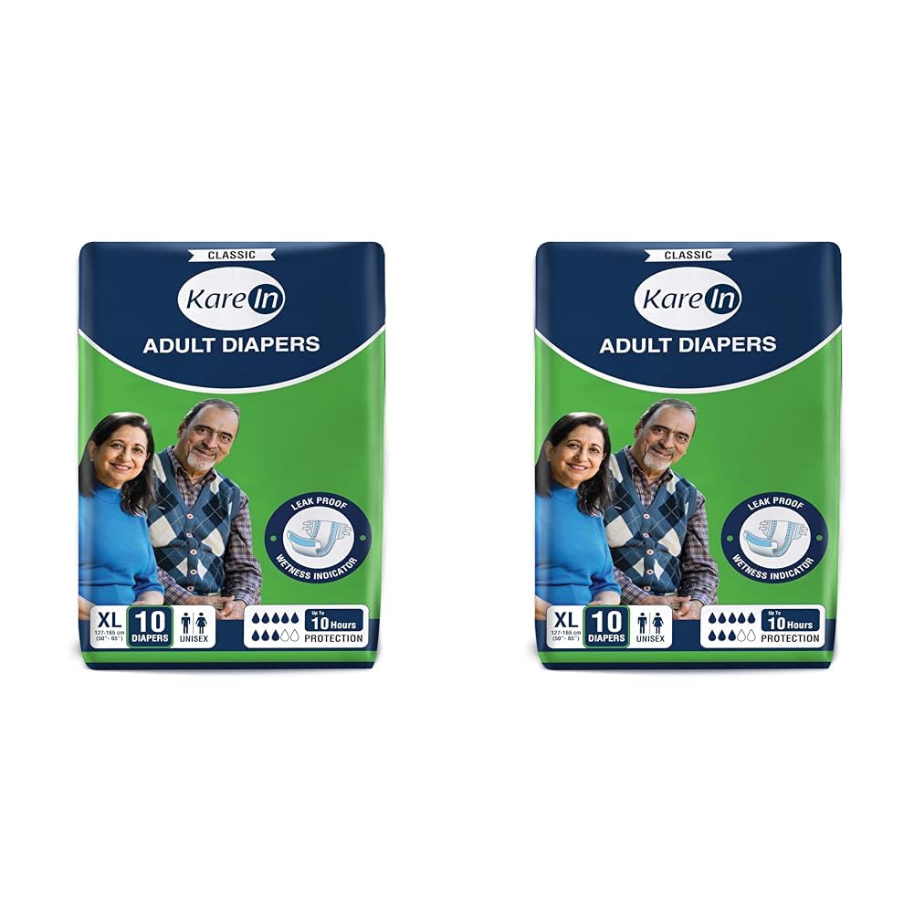 KareIn Classic Adult Diapers, Extra Large, Waist Size 127-165 Cm (50"-65"), 10 Count, Tape Style, Unisex, High Absorbency, Leak Proof, Wetness Indicator (Pack of 2)-image-26