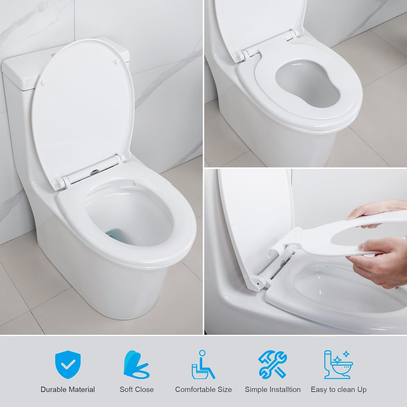 Tavoletta WC Universali O Forma,Copriwater a Chiusura Rallentata, Copri Water per Famiglia,Copri WC 2 in 1 Adulti e Bambini,acile da installare e Pulire,PP,Ovale 46cmx37cm