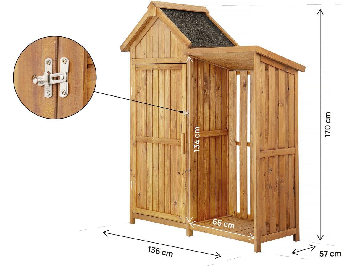 Habitat et Jardin Gartenschrank aus Holz mit Kaminholzablage Noé 136 x 57 x 170 cm Braun