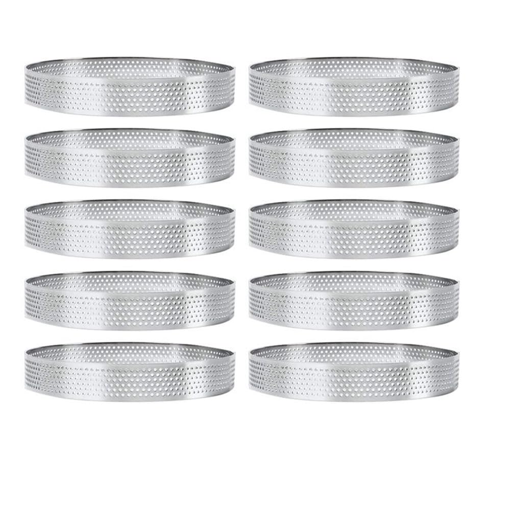 10 Moldes Circulares para Tartas de 15 cm con Agujeros, de Acero Inoxidable, para Tartas de Frutas, Pasteles, Mousse, para Repostería de Cocina.