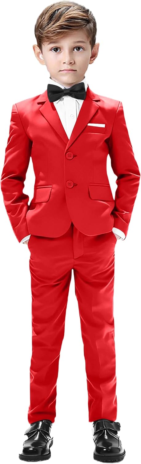 Boys Suits Pieces Slim Fit Blazer Pants Black Blue Outfit Suit