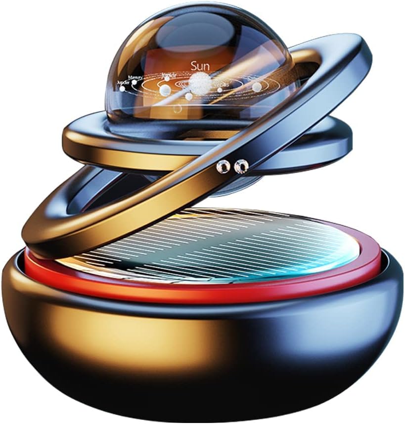 Kwak’s Solar-Powered Rotating Car Decoration – Auto-Spinning Crystal Ball with Subtle Scent, Refillable Air Freshener Pad for Dashboard (Black)