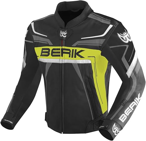 Berik Absolute Race Blouson de moto en cuir, noir/jaune n…