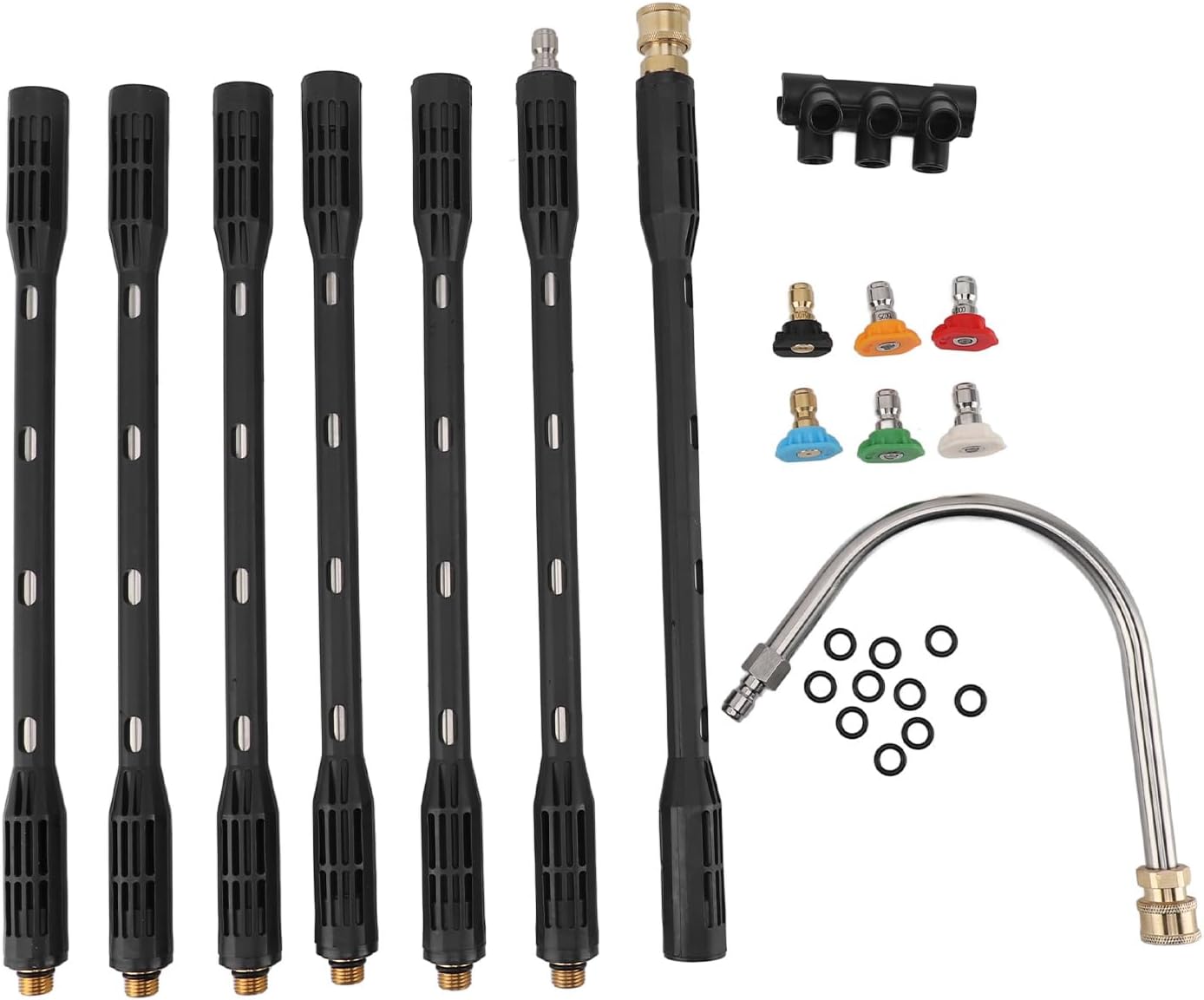 Pressure Washer ExWand Set, 1/4 Inch Quick Connect Power Washer Lance, Stainless Steel Pressure Washer Wand Extender, 1 Gutter Cleaner Attachment Curved Rod