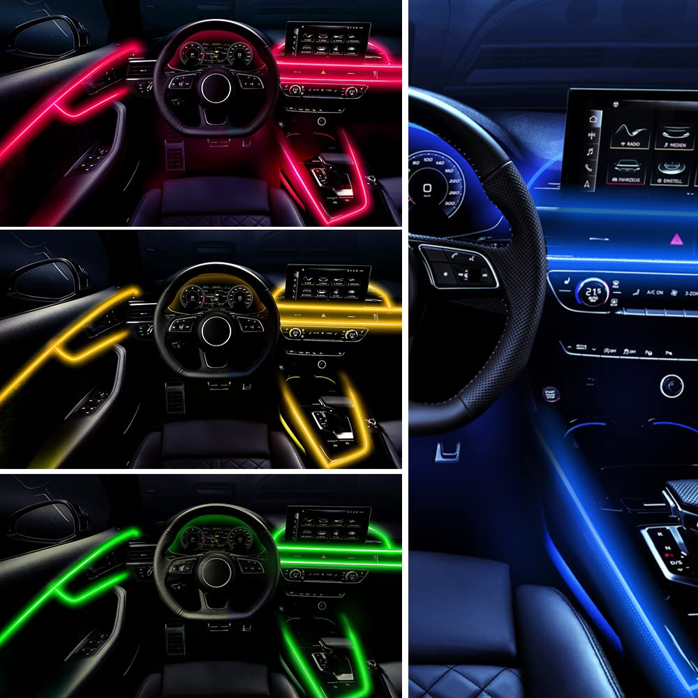Luci Interne per Auto,Striscia LED Auto con APP,Impermeabile 4pcs 48 LEDs Lampade Auto,sotto il cruscotto Kit,di illuminazione Multicolore Sincronizzazione musicale,porta USB 5V