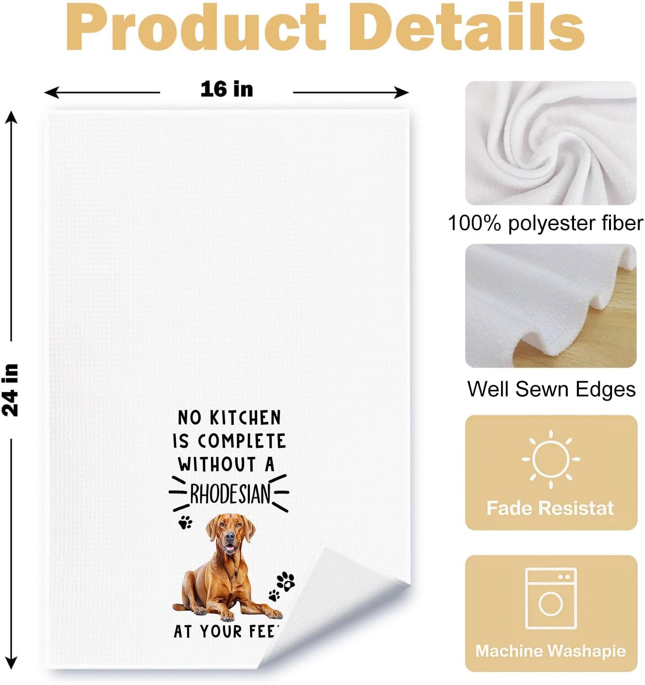 Rhodesian Ridgeback Dog Kitchen Towels, Rhodesian Ridgeback Gifts for Women Dish Tea Towels for Kitchen Decor, Dog Lover Gifts Decorative Hand Towel, 16x24 Inches - Image 6