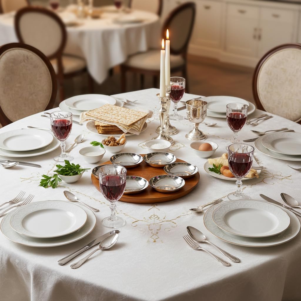Nambé Seder Plate - Modern Alloy & Acacia Wood Passover Plate with Dishes, 12" Round Judaica Serving Tray for Holiday Dining & Religious Celebration Decor, Jewish Tableware for Pesach & Festival Meals