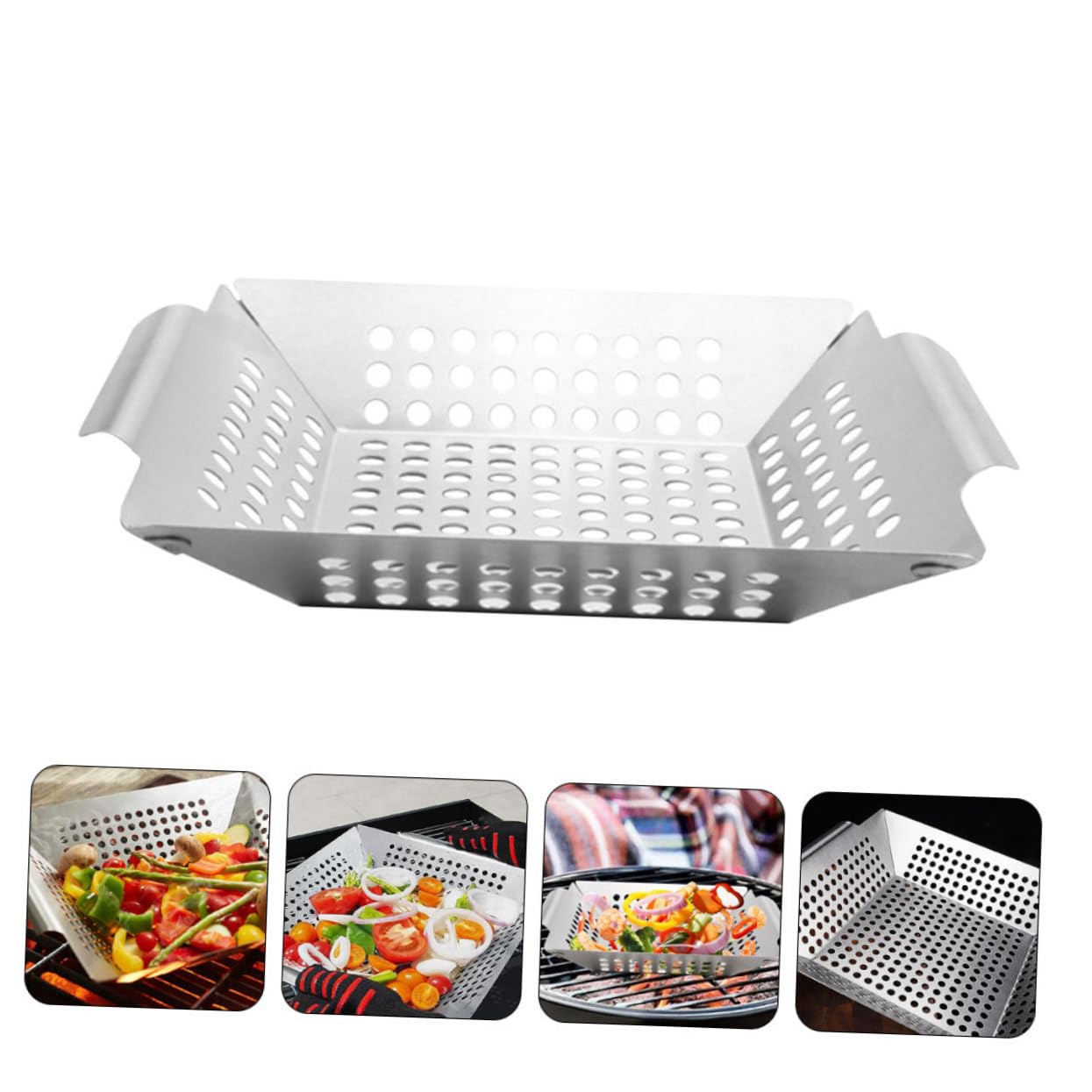 Professionelle Grillschale aus Edelstahl – perforierte wiederverwendbare verschleißfeste Pfanne für Kochen im Freien, Camping, gleichmäßige Wärmeverteilung, perfekt zum Grillen von Gemüse und Fleisch
