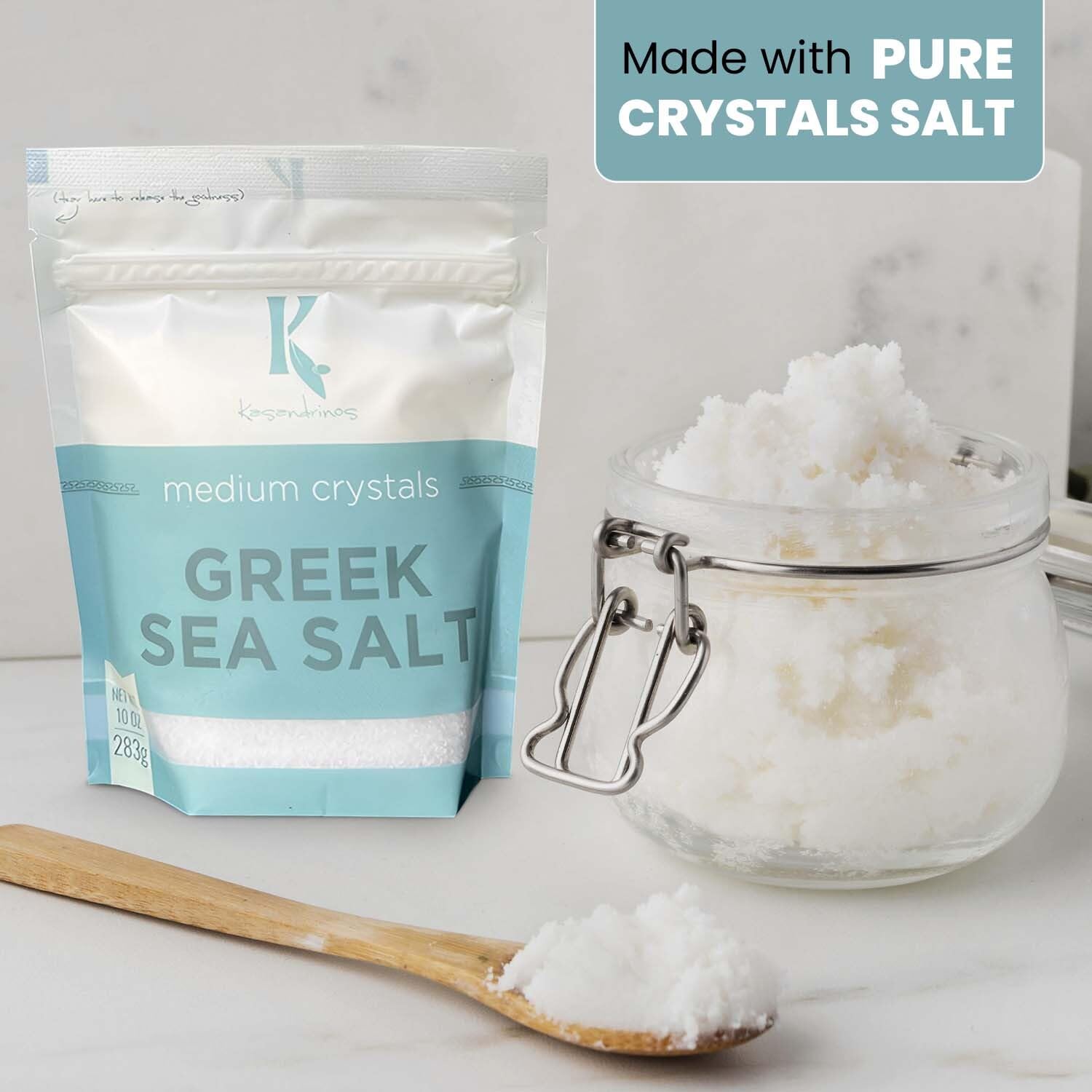 Kasandrinos Greek Sea Salt - Medium Crystals, All purpose seasoning and spices for cooking, perfect for salads, dressings, meat, chicken, and vegetables. Complete Greek seasoning blend, 283 g / 10 oz Pack of 2