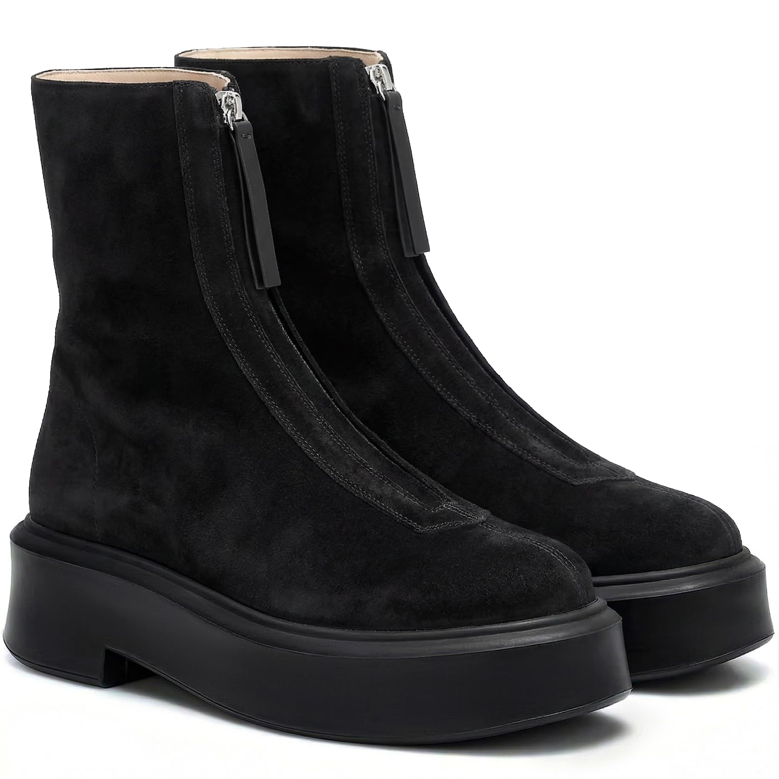 Womens Platform Ankle Boots Chunky Chelsea Short Fall Booties Front Zipper Combat Leather Boot