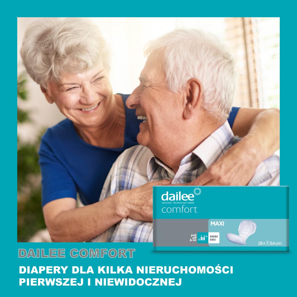 Dailee Comfort Maxi - Starsze Pieluchy 112x - Prostokątna Pieluszka - Nietrzymanie Moczu 8,5 Krople - Wygodne Ochronne Delikatne
