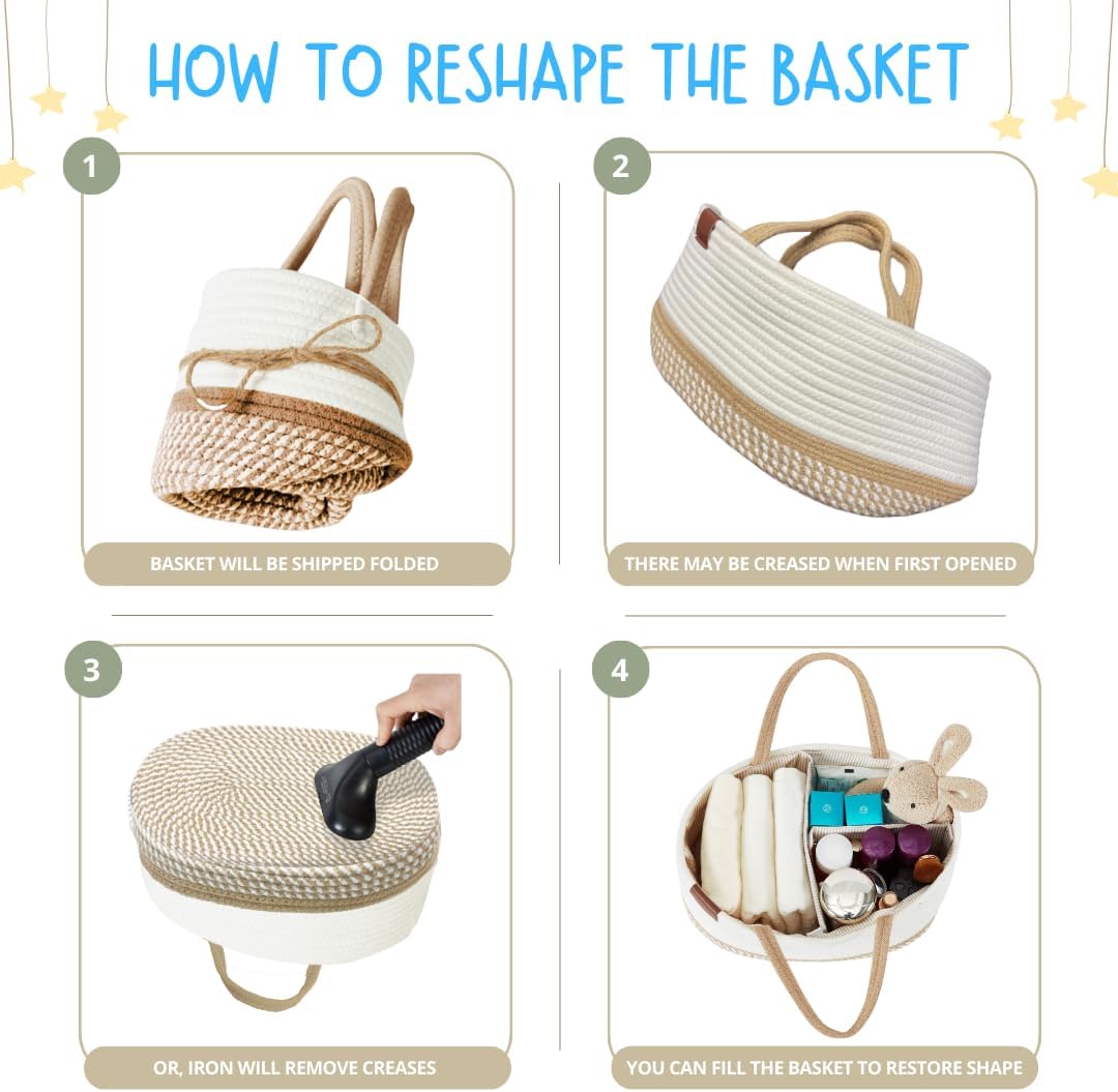 DECOMOMO Baby Caddy Organizer, Diaper Caddy Basket, Baskets for Baby Shower Gifts (Spiral Beige & White, Extra Large)