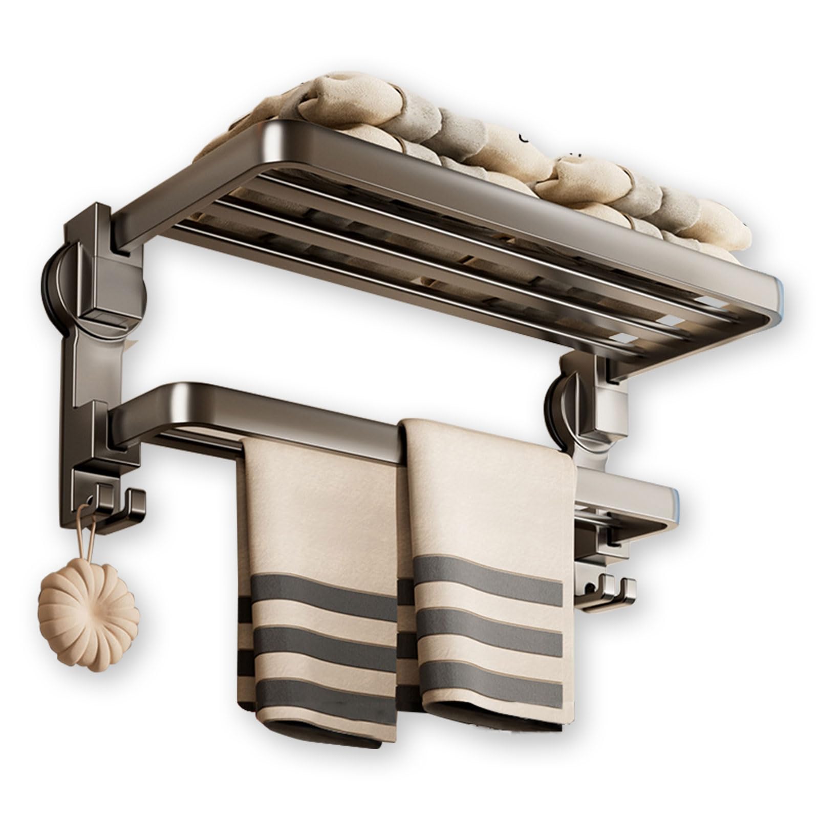 Porte-serviettes mural pliable noir 60 cm double épaisseur sans perçage