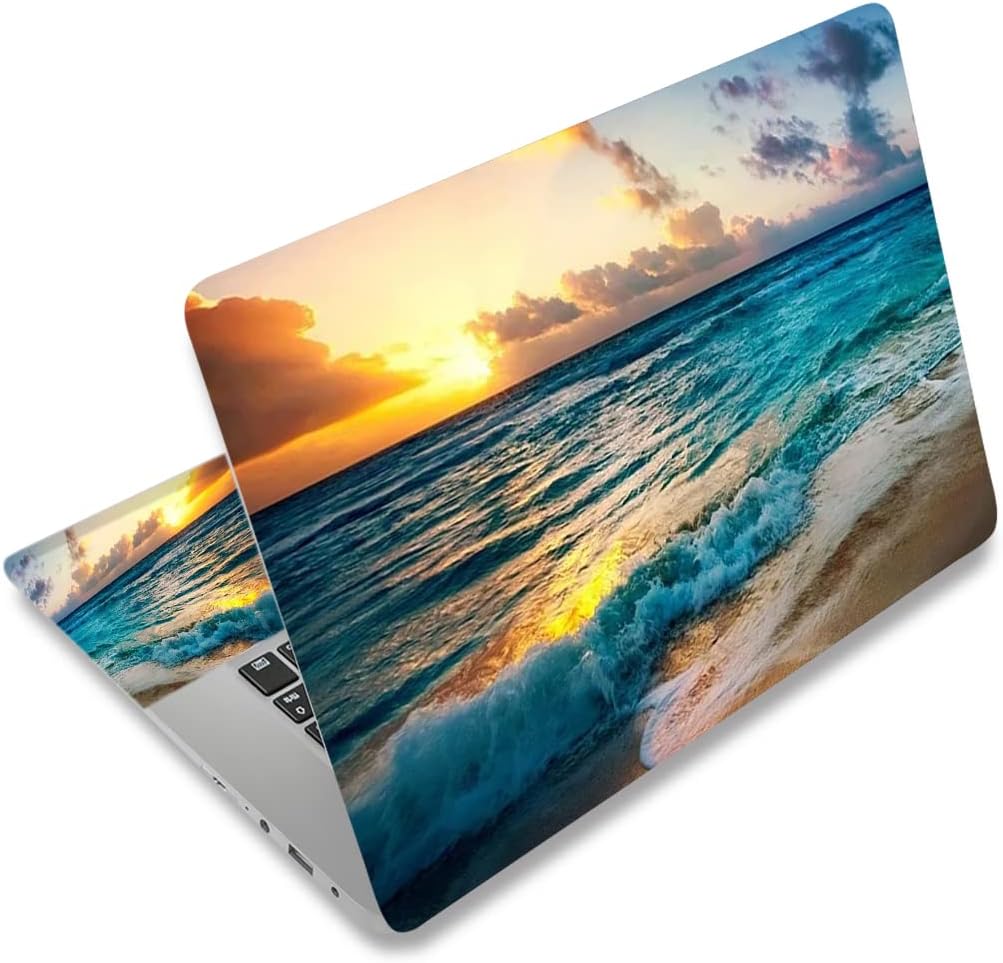 Laptop Skin Sticker Decal,12" 13" 13.3" 14" 15" 15.4" 15.6 inch Laptop Skin Sticker Cover Art Protector Notebook (2 Wrist Pad Skins Included), Decorative Removable, Sunset Beach