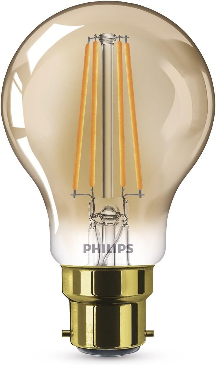 Philips LED Classic Dimmable Filament Light Bulb for Pub Lights, Glass, Golden, B22, 7.5 W [Energy Class A+]