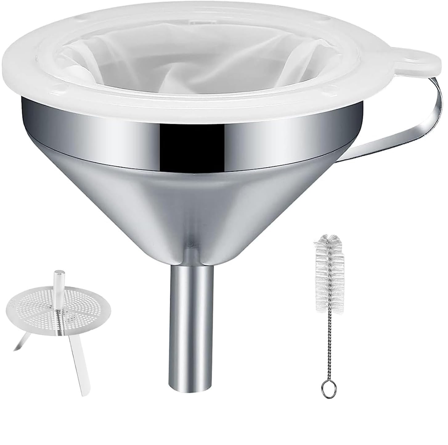 Muiltvoe Stainless Steel Funnel Set 13cm with 200 Mesh Filter Strainer, Kitchen Funnel for Filling Bottles Oils Juice Wine Coffee Tea Milk Jam