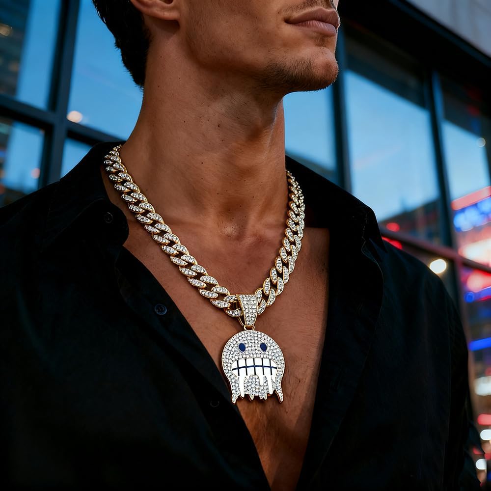 Miami Cuban Link Chain for Men，Iced Out Chain -Gold/Silver Bling Diamond Pendant Hip Hop Jewelry - Image 3