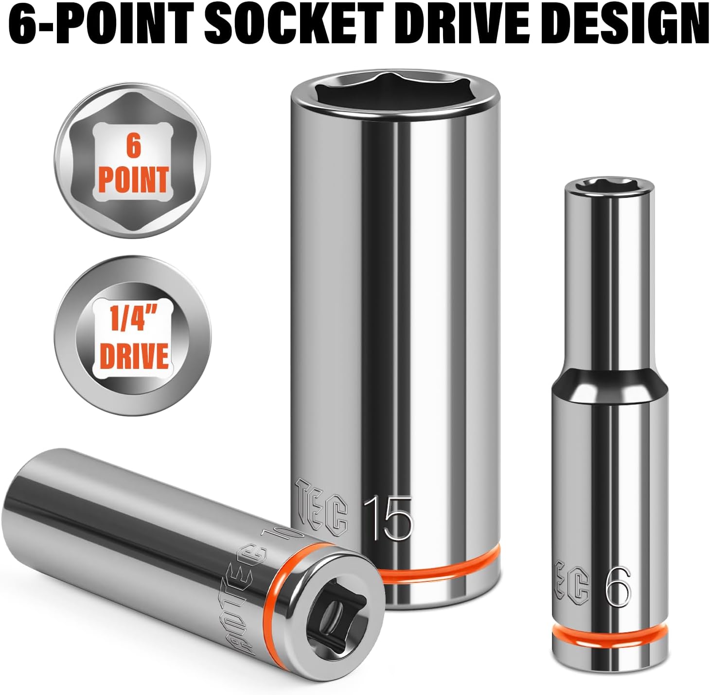 1/4" Drive Metric Master Socket Set, 14-Piece Deep Hex Socket Set (4mm-15mm), Cover Most Commonly Sizes, 6 Point, Chrome Vanadium Steel with Molded Case