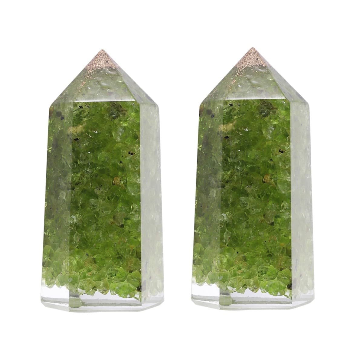 mookaitedecor Set of 2 Natural Peridot Healing Crystal Point Wands 2 Inch