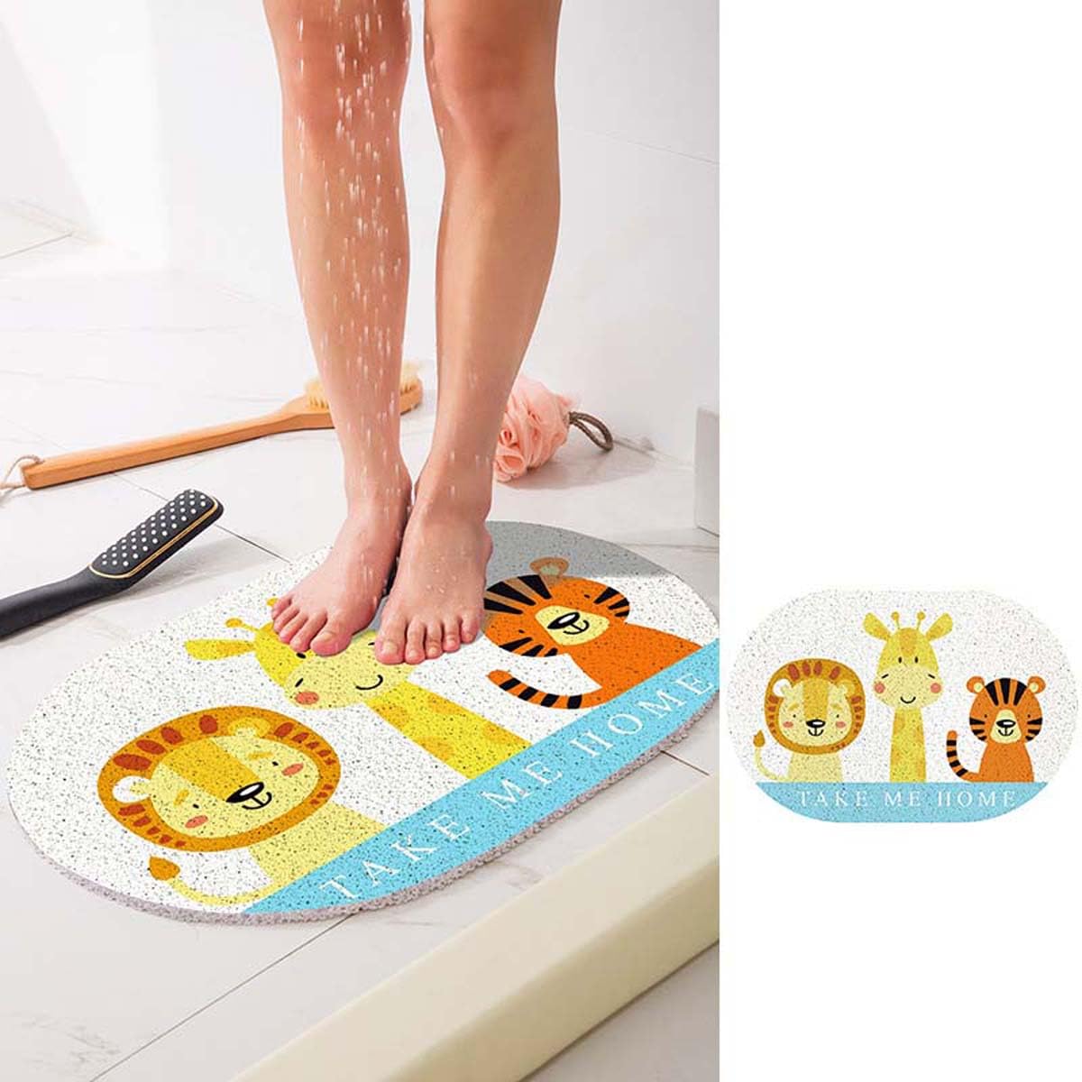 Anti Mould Bathtub Mat for Inside Bath, Oval Shower Mats Anti-Slip Shower Mat for Elderly Adult Pets, Quick Drying Soft Loofah Bath Mat for Bathroom Wet Area