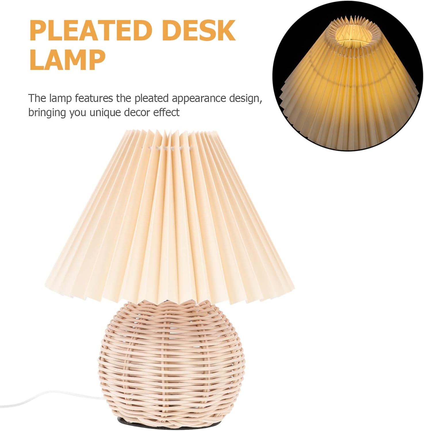 Uonlytech Rattan Table Lamp 1 Set of Nordic Home Stay Pleated Desk Lamp Decor Bedroom Bedside Sleeping Light Rattan Lamp