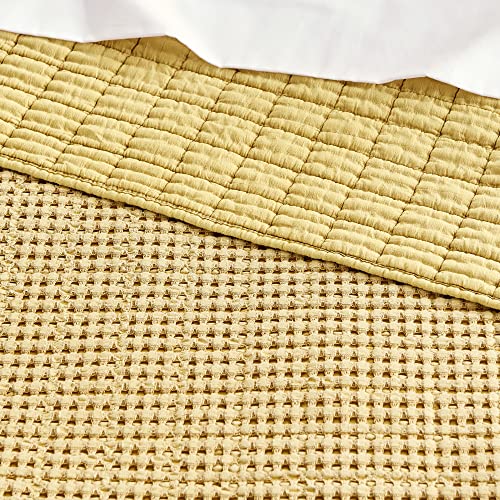 Image of Levtex Home Mills Waffle Queen Bedspread Set (106x106in) with 2 Pillow Shams (26x20in) - Ochre - Cotton Waffle Queen Size Bedspread Set - Lightweight, Soft, Pre-Washed