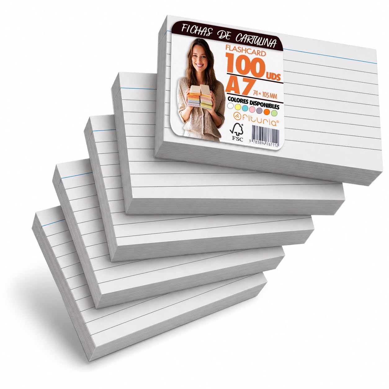 OFITURIA Flashcards A6 White Striped 100 Pieces, Studio Cards