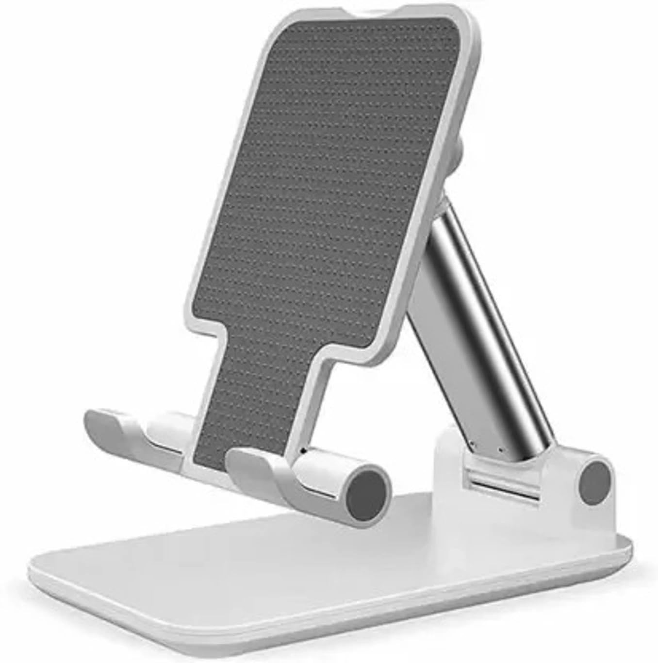 adjustable mobile stand for desk, folding mobile stands, portable and flexible mobile holder with universal compatibility, stable & solid table mobile stand, hands-free viewing silver color