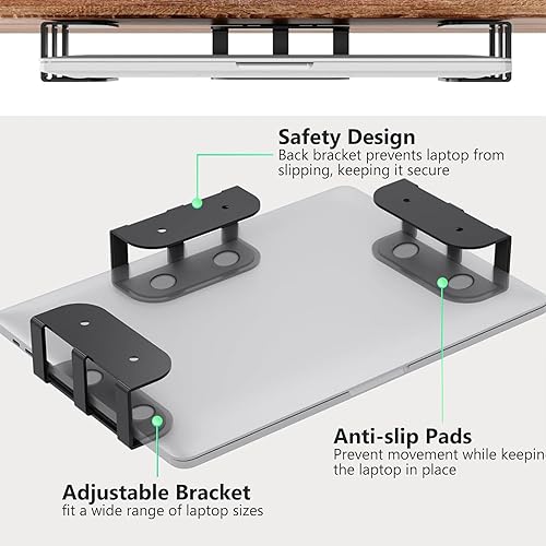 Miniatura 3 de Soporte de almacenamiento para portátil debajo del escritorio, soporte de metal para dispositivos debajo del escritorio con silicona antiarañazos,