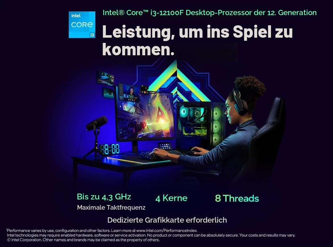 Intel Core i3-12100F 12. Generation Desktop Prozessor (Basistakt: 3.3GHz, 4 Kerne, LGA1700, RAM DDR4 und DDR5 bis zu 128GB) BX8071512100F
