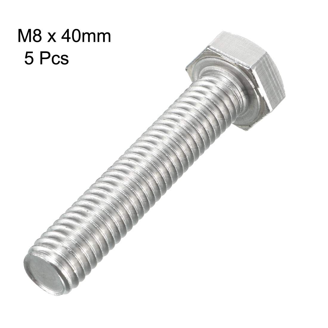 uxcell M8x40mm Hex Bolts 304 Stainless Steel Hexagon Screw Bolt 5pcs
