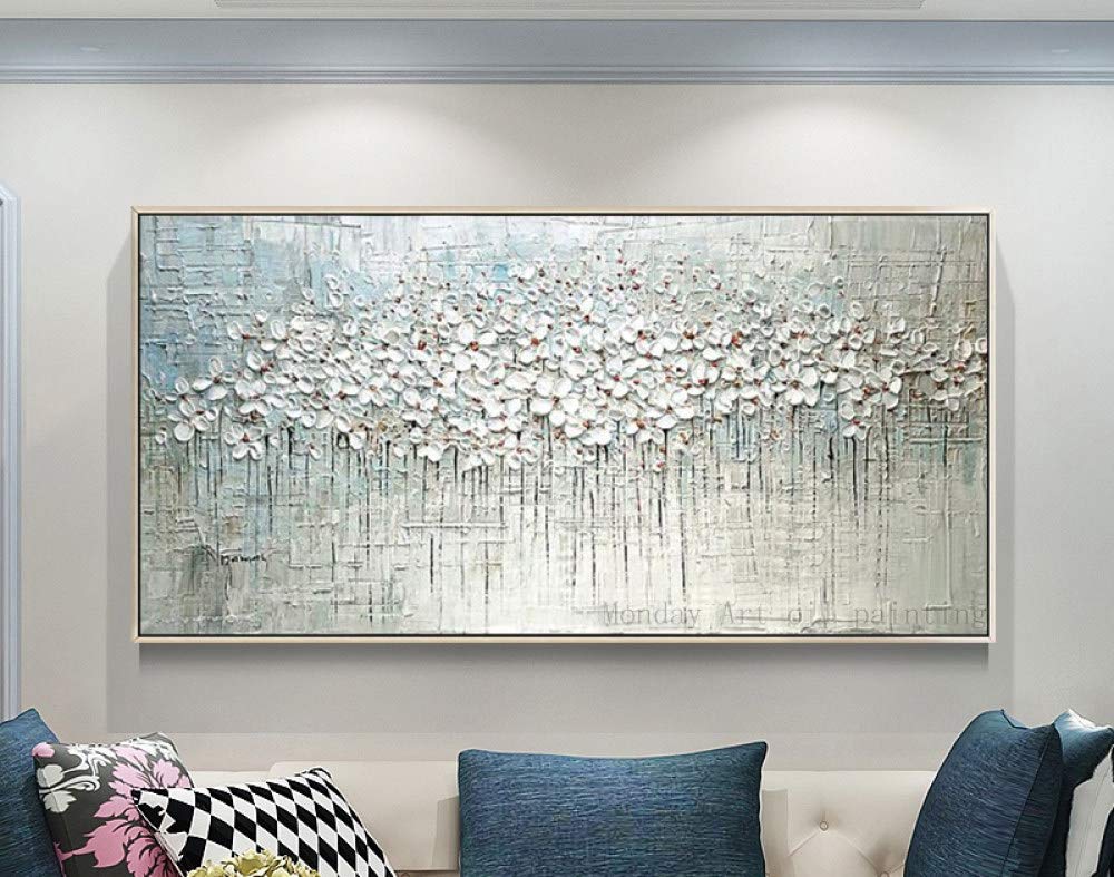 Pinturas Al Pintura Al Óleo Pintado A Mano,Contemporáneo Flor Blanca Flor Textura Floral Grandes Pinturas Al Óleo Arte Moderno Abstracto Arte Lienzo Arte De La Pared Pinturas Sala De Estar Dormit