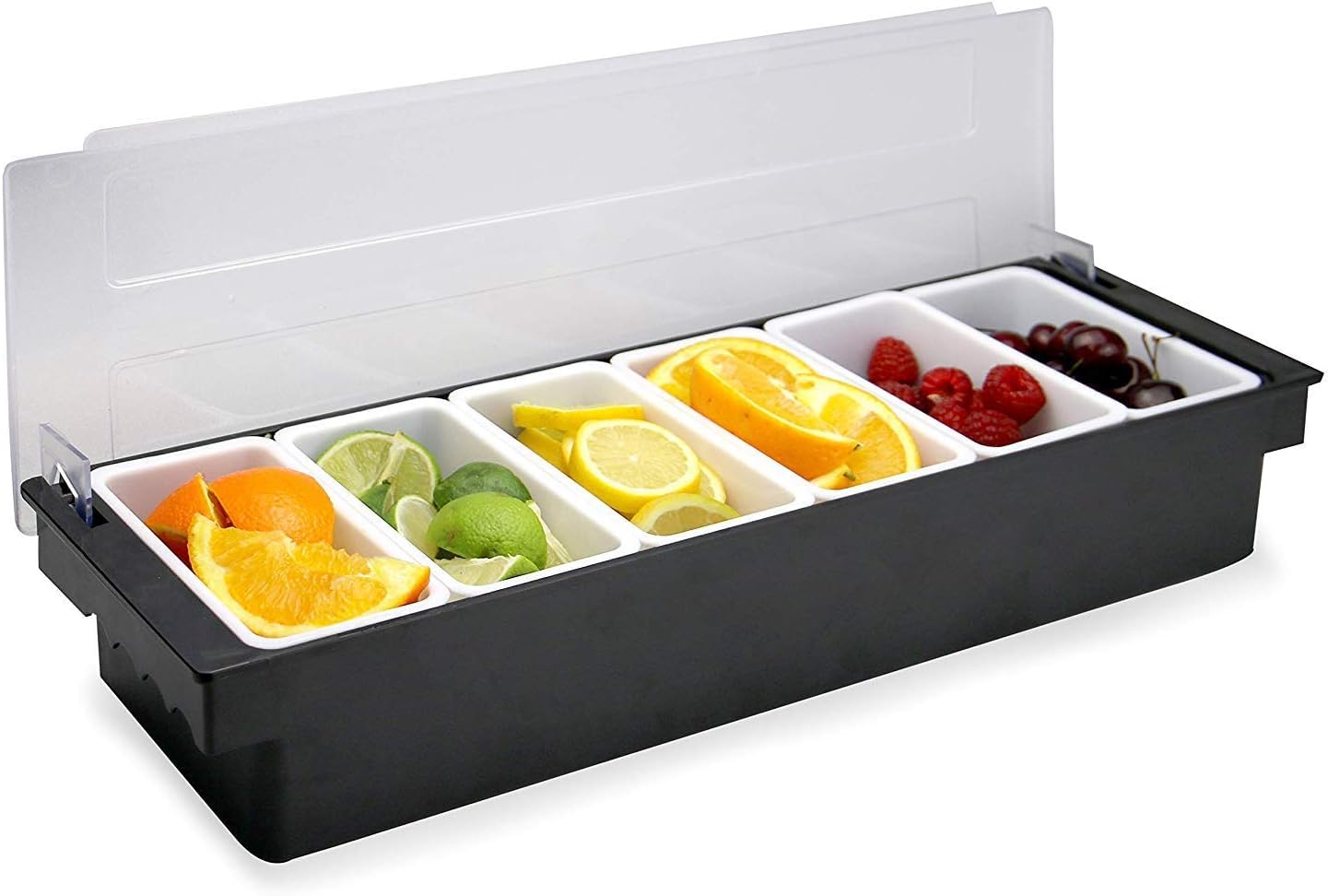 bar@drinkstuff Plastic Condiment Dispenser 6 Compartment Black | Bar Condiment Holder, Cocktail Garnish Tray